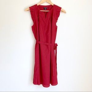 Banana Republic Red Belted Flutter Sleeve Dress